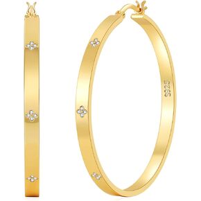 OOOPEL Sterling Silver Hoop Earrings for Women Hypoallergenic 925 Sterling Silver/Gold Plated Large Rhinestone Hoops Earrings Lightweight Sparkly Big Silver Hoop with Cubic Zirconia 30/40/50/60mm in Saudi Arabia