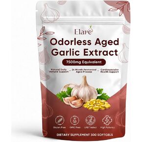 Elare Aged Garlic Extract - 300 Aged Odorless Garlic Extract Softgels, Vitalisse AJO Envejecido, 2-Year Matured, Heart & Immune Antioxidant Supplements, Vegetarian, Non-GMO, All-Natural, Gluten-Free in Saudi Arabia