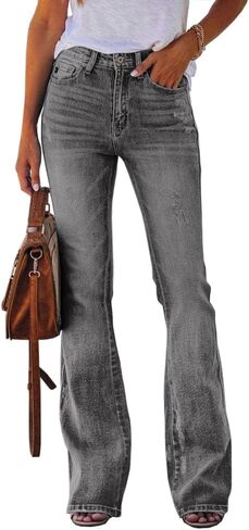 Koinshha Womens High Waisted Jeans Flare Stretch Boyfriend Casual Bootcut Denim Pants Size 12 A Grey in Saudi Arabia