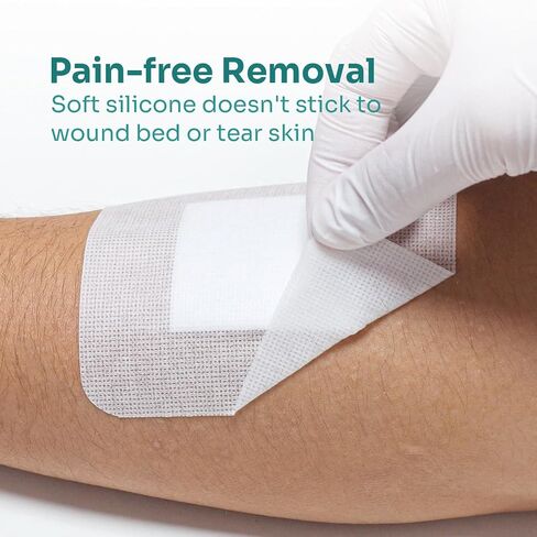 Conkote Silicone Adhesive Island Wound Dressing 4 x 4 in, Large Bandages for Sensitive Skin First Aid Wound Care, Individually Wrapped Adhesive Bandages with Non-Stick Central Pad 10 Count in Saudi Arabia