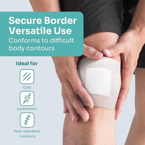 Conkote Silicone Adhesive Island Wound Dressing 4 x 4 in, Large Bandages for Sensitive Skin First Aid Wound Care, Individually Wrapped Adhesive Bandages with Non-Stick Central Pad 10 Count in Saudi Arabia