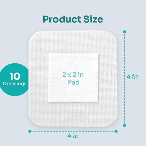 Conkote Silicone Adhesive Island Wound Dressing 4 x 4 in, Large Bandages for Sensitive Skin First Aid Wound Care, Individually Wrapped Adhesive Bandages with Non-Stick Central Pad 10 Count in Saudi Arabia