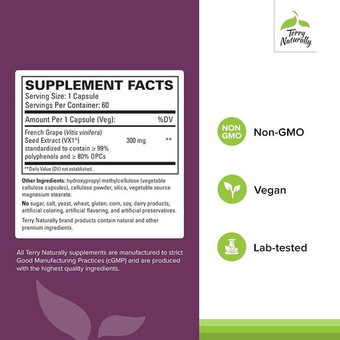 Terry Naturally Clinical OPC 150 mg - 60 Vegan Capsules - French Grape Seed Extract Supplement - Antioxidant - Non-GMO, Gluten Free - 60 Servings in Kuwait
