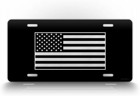 Tactical American Flag License Plate Patriotic USA Auto Tag AR15 US Army Badge Patch Black & White in Saudi Arabia