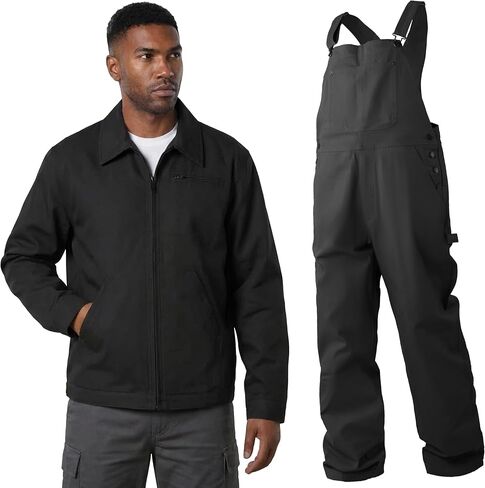 Men's Firm Duck Workwear 2-Piece Set: Utility Jacket & Unlined Bib Overalls – 100% Cotton, Triple-Stitched in Saudi Arabia