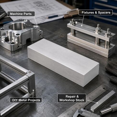 1PCS Aluminum Bar 2x4x8 inch Aluminum Flat Bar 6061 Solid Extruded Lathe Bar Stock Aluminum Flat Plate Aluminum General Purpose Plate for Industrial, DIY Craft in Kuwait