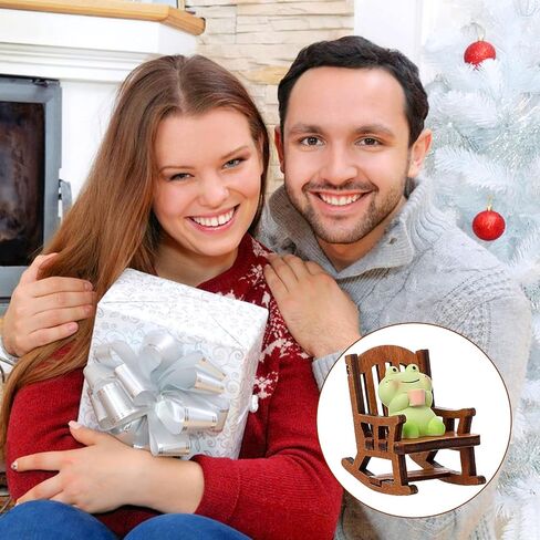 Miniature Frog Figurines, Funny Bookshelf Trinkets Frogs with Rocking Chair, Cute Funny Frog Resin Tea-Drinking Statue,Gifts for Women Men Girlfriend Boyfriend Home Office Decor in Saudi Arabia