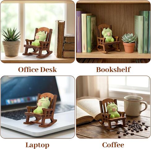 Miniature Frog Figurines, Funny Bookshelf Trinkets Frogs with Rocking Chair, Cute Funny Frog Resin Tea-Drinking Statue,Gifts for Women Men Girlfriend Boyfriend Home Office Decor in Saudi Arabia