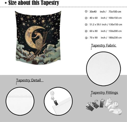 BZWAPQ Dark Vintage Aesthetic Celestial Goddess Tapestry Boho Ladder to The Moon and Stars Print Tapestries Gothic Art Nouveau Wall Hanging Decor for Living Room Dorm Apartmentwhite40x60inch in Saudi Arabia