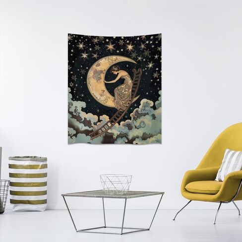BZWAPQ Dark Vintage Aesthetic Celestial Goddess Tapestry Boho Ladder to The Moon and Stars Print Tapestries Gothic Art Nouveau Wall Hanging Decor for Living Room Dorm Apartmentwhite40x60inch in Saudi Arabia