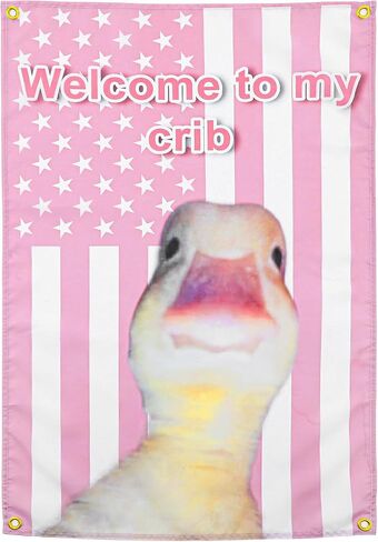 ValueBargain Welcome to My Crib Duck Flag, 2x3 Ft Cute Pink American Flag, Kawaii Room Decor for Teen Girls Cute American Flags Tapestry, Outdoor Garden & Porch Decor, Funny Tapestry in Saudi Arabia