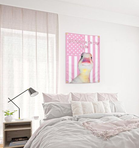 ValueBargain Welcome to My Crib Duck Flag, 2x3 Ft Cute Pink American Flag, Kawaii Room Decor for Teen Girls Cute American Flags Tapestry, Outdoor Garden & Porch Decor, Funny Tapestry in Saudi Arabia