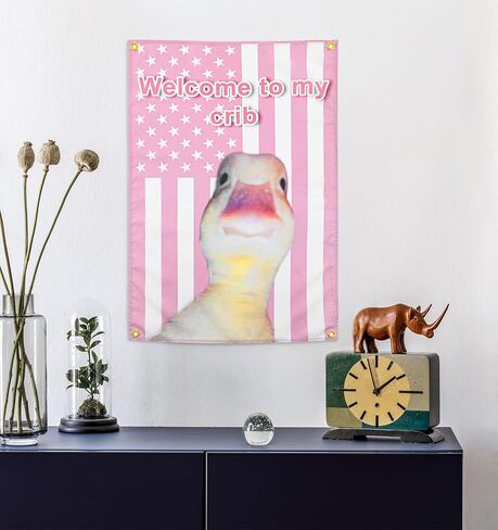 ValueBargain Welcome to My Crib Duck Flag, 2x3 Ft Cute Pink American Flag, Kawaii Room Decor for Teen Girls Cute American Flags Tapestry, Outdoor Garden & Porch Decor, Funny Tapestry in Saudi Arabia