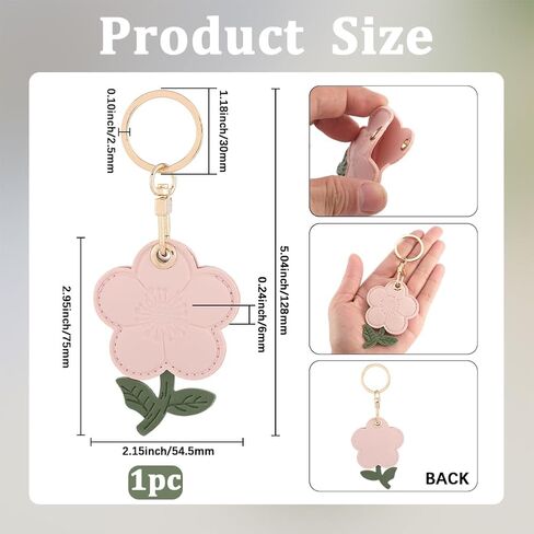 1Pc Cute Flower Leather Keychain Smart Tag Holder Keychain Pink Door Entry Key Fob Holder Cherry Blossom Floral Protective Cover with Key Ring for GPS Tracker Smart Tag Access Control Card in Kuwait