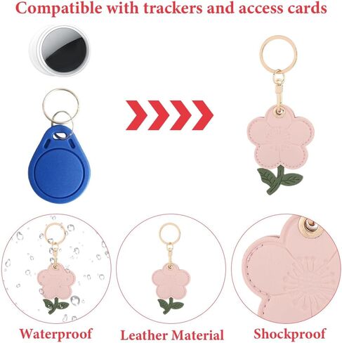 1Pc Cute Flower Leather Keychain Smart Tag Holder Keychain Pink Door Entry Key Fob Holder Cherry Blossom Floral Protective Cover with Key Ring for GPS Tracker Smart Tag Access Control Card in Kuwait