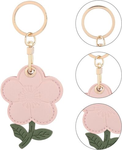 1Pc Cute Flower Leather Keychain Smart Tag Holder Keychain Pink Door Entry Key Fob Holder Cherry Blossom Floral Protective Cover with Key Ring for GPS Tracker Smart Tag Access Control Card in Kuwait