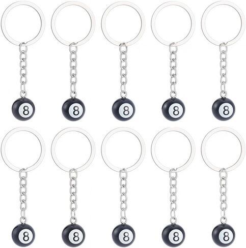 10Pcs 8 Ball Billiards Keychain Black Enamel Number 16mm 8 Charm Keyring for Bag Backpack Purse Accessories for Adults in Saudi Arabia