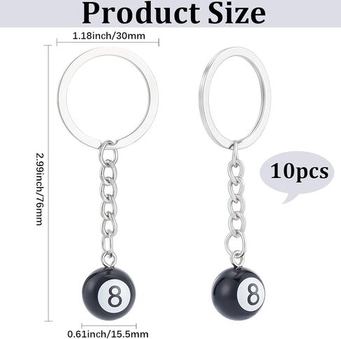 10Pcs 8 Ball Billiards Keychain Black Enamel Number 16mm 8 Charm Keyring for Bag Backpack Purse Accessories for Adults in Saudi Arabia