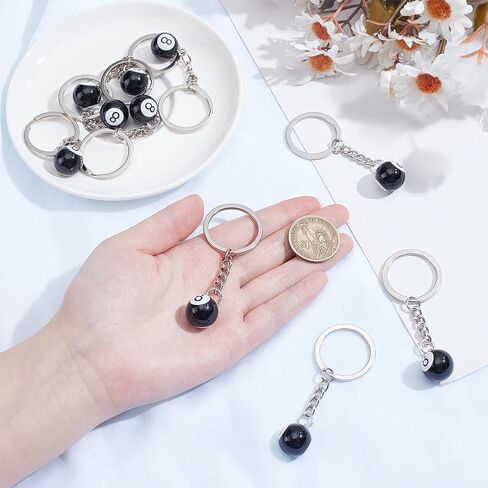 10Pcs 8 Ball Billiards Keychain Black Enamel Number 16mm 8 Charm Keyring for Bag Backpack Purse Accessories for Adults in Saudi Arabia