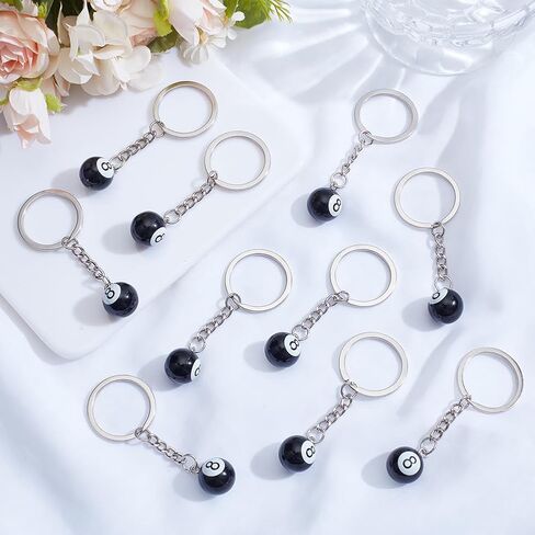 10Pcs 8 Ball Billiards Keychain Black Enamel Number 16mm 8 Charm Keyring for Bag Backpack Purse Accessories for Adults in Saudi Arabia