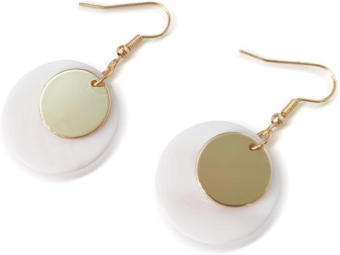 Natural Mother of Pearl Shell Earrings for Women,18K Gold Silver Plated Round Circle Dangle Earrings,Beach Wedding Bridal Jewelry Gift,White Bohemian Drop Earrings in Saudi Arabia