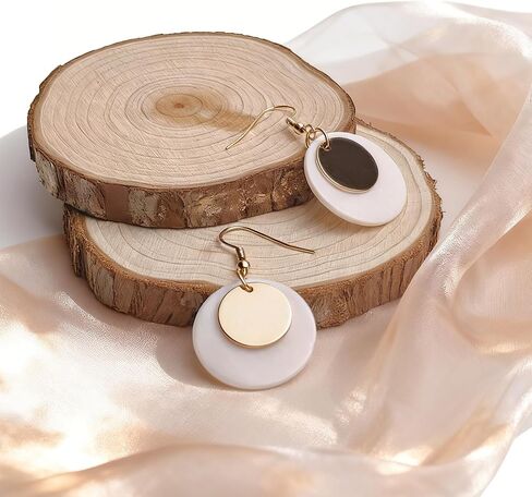 Natural Mother of Pearl Shell Earrings for Women,18K Gold Silver Plated Round Circle Dangle Earrings,Beach Wedding Bridal Jewelry Gift,White Bohemian Drop Earrings in Saudi Arabia