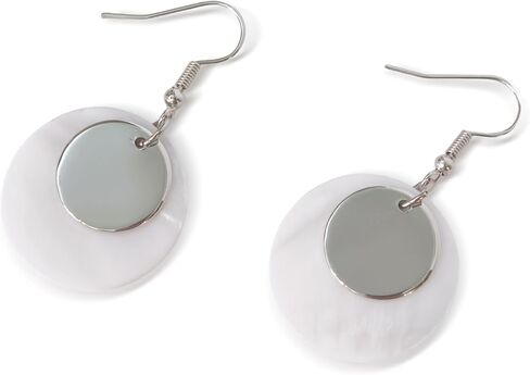 Natural Mother of Pearl Shell Earrings for Women,18K Gold Silver Plated Round Circle Dangle Earrings,Beach Wedding Bridal Jewelry Gift,White Bohemian Drop Earrings in Saudi Arabia