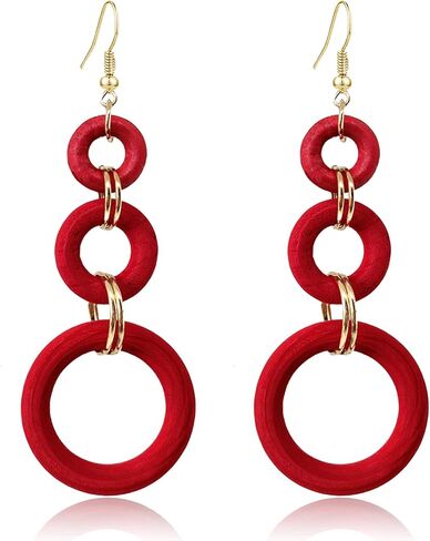 KaFu Bohemian Wood Earrings for Women Vintage Natural Geometric Hollow Hoop Wooden Dangle Earrings Lightweight African Statement Earrings Jewelry in Kuwait