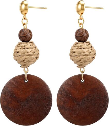 Ymapinc Wooden Earrings for Women, Vintage Brown Rattan Earrings, African Ethnic Boho Earrings, Dangle Drop Jewelry, Long Lightweight Statement Jewelry in Kuwait