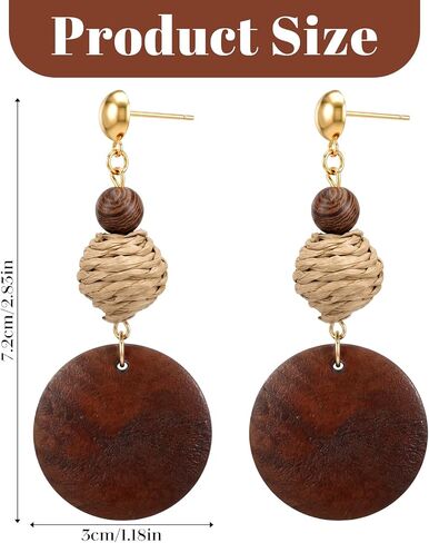 Ymapinc Wooden Earrings for Women, Vintage Brown Rattan Earrings, African Ethnic Boho Earrings, Dangle Drop Jewelry, Long Lightweight Statement Jewelry in Kuwait