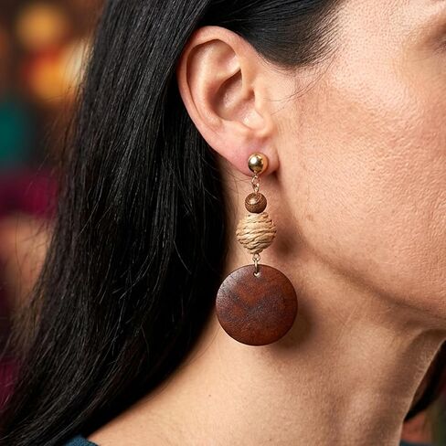 Ymapinc Wooden Earrings for Women, Vintage Brown Rattan Earrings, African Ethnic Boho Earrings, Dangle Drop Jewelry, Long Lightweight Statement Jewelry in Kuwait
