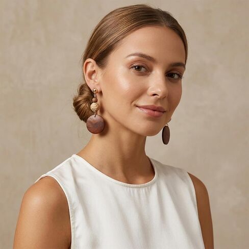 Ymapinc Wooden Earrings for Women, Vintage Brown Rattan Earrings, African Ethnic Boho Earrings, Dangle Drop Jewelry, Long Lightweight Statement Jewelry in Kuwait