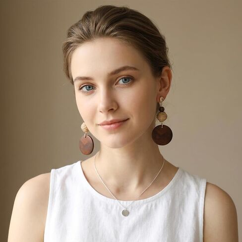 Ymapinc Wooden Earrings for Women, Vintage Brown Rattan Earrings, African Ethnic Boho Earrings, Dangle Drop Jewelry, Long Lightweight Statement Jewelry in Kuwait