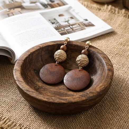 Ymapinc Wooden Earrings for Women, Vintage Brown Rattan Earrings, African Ethnic Boho Earrings, Dangle Drop Jewelry, Long Lightweight Statement Jewelry in Kuwait