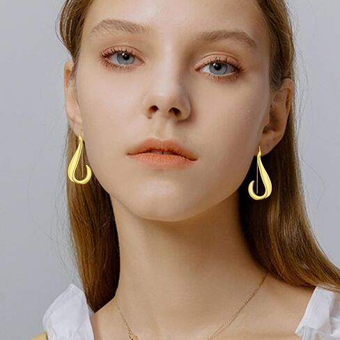 Minimalist Silver Teardrop Lightweight Dangle Drop Earrings Fluid Swirl Waterdrop Geometry Threader Hook Earrings for Women in Saudi Arabia