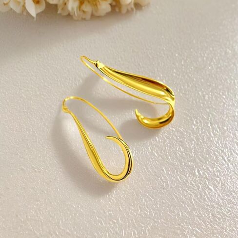 Minimalist Silver Teardrop Lightweight Dangle Drop Earrings Fluid Swirl Waterdrop Geometry Threader Hook Earrings for Women in Saudi Arabia