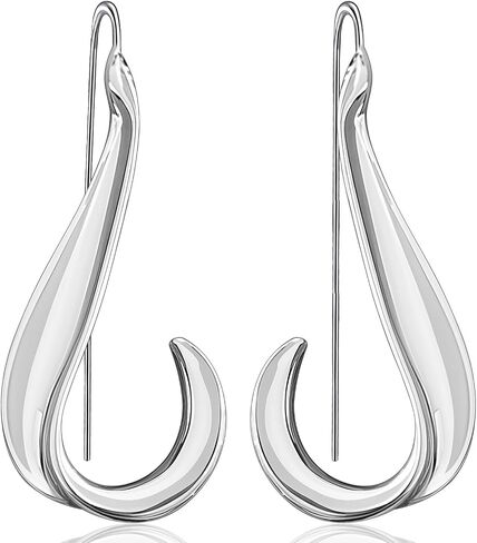 Minimalist Silver Teardrop Lightweight Dangle Drop Earrings Fluid Swirl Waterdrop Geometry Threader Hook Earrings for Women in Saudi Arabia