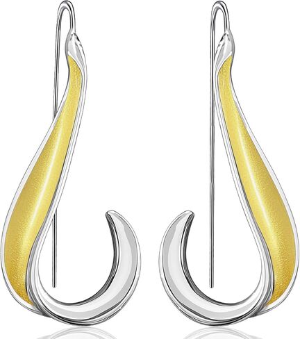 Minimalist Silver Teardrop Lightweight Dangle Drop Earrings Fluid Swirl Waterdrop Geometry Threader Hook Earrings for Women in Saudi Arabia