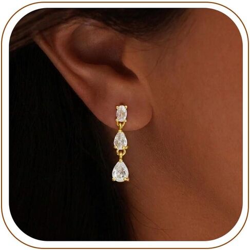 Dangle Earrings for Women, Dainty Teardrop Drop Earrings 14K CZ Flower Gold Earrings for Women Trendy Bridal Earring Set Hypoallergenic Stud Dangly Earring Stack Wedding Prom Fashion Jewelry in Saudi Arabia
