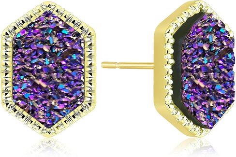 Dainty Gold Sparkly Crystal Octagon Dangle Drop Earrings Unique Alloy Glitter Rhinestone Geometry Stud Earrings For Women in Saudi Arabia