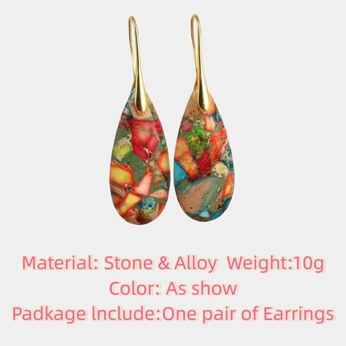 GAUEIOUR 2PCS Natural Stone Earrings,Indian Gangle Stone Fishhook Dangle Drop Statement Earrings Set for Women,Boho Waterdrop Pendant Ear Decoration Jewelry for Ladies in Saudi Arabia