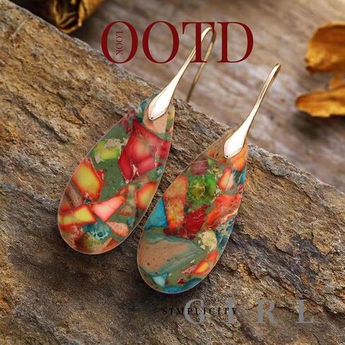 GAUEIOUR 2PCS Natural Stone Earrings,Indian Gangle Stone Fishhook Dangle Drop Statement Earrings Set for Women,Boho Waterdrop Pendant Ear Decoration Jewelry for Ladies in Saudi Arabia