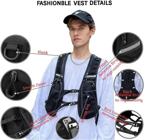Lightweight Running Vest Backpack Cargo Vest Jacket - Unisex for Marathon Trail Cycling Hiking Jogging, Black in Saudi Arabia
