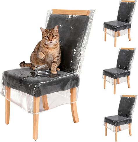 Plastic Chair Covers for Dining Chairs 4 Pack, Clear Plastic Chair Covers，Clear Waterproof Seat Protectors - Anti-Scratch, No Dust, Spill or Pet Hair (21" x 18") in Saudi Arabia