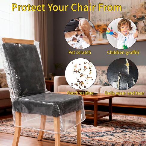 Plastic Chair Covers for Dining Chairs 4 Pack, Clear Plastic Chair Covers，Clear Waterproof Seat Protectors - Anti-Scratch, No Dust, Spill or Pet Hair (21" x 18") in Saudi Arabia