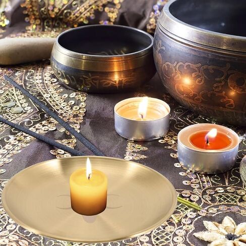 Cabilock Metal Tarot Candle Holder, Round Altar Tealight Tray Decorative Plate, Pillar Candles Candlestick Stand Witchcraft Supplies for Meditation Ceremony Home Table Centerpiece, 14cm in Saudi Arabia
