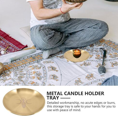 Cabilock Metal Tarot Candle Holder, Round Altar Tealight Tray Decorative Plate, Pillar Candles Candlestick Stand Witchcraft Supplies for Meditation Ceremony Home Table Centerpiece, 14cm in Saudi Arabia