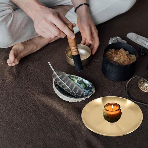 Cabilock Metal Tarot Candle Holder, Round Altar Tealight Tray Decorative Plate, Pillar Candles Candlestick Stand Witchcraft Supplies for Meditation Ceremony Home Table Centerpiece, 14cm in Saudi Arabia