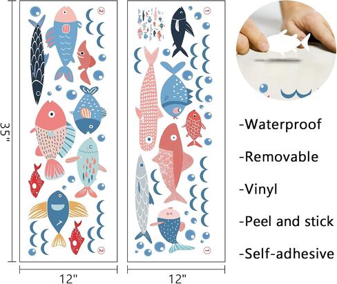 Mfault Under The Sea Fish Wall Decals Stickers, Coastal Ocean Creature Marine Nursery Decorations Baby Bedroom Art, Nautical Beach Wave Toddler Kids Room School Classroom Playroom Decor in Kuwait