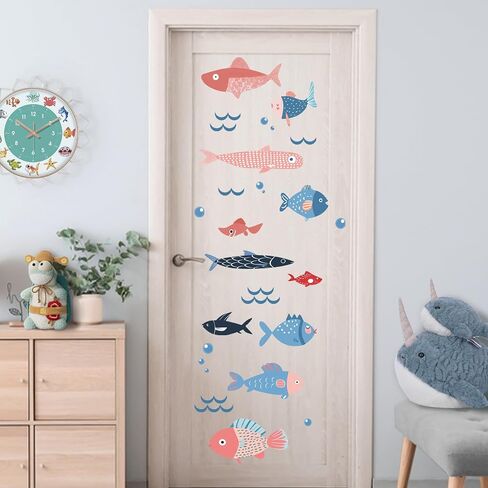 Mfault Under The Sea Fish Wall Decals Stickers, Coastal Ocean Creature Marine Nursery Decorations Baby Bedroom Art, Nautical Beach Wave Toddler Kids Room School Classroom Playroom Decor in Kuwait